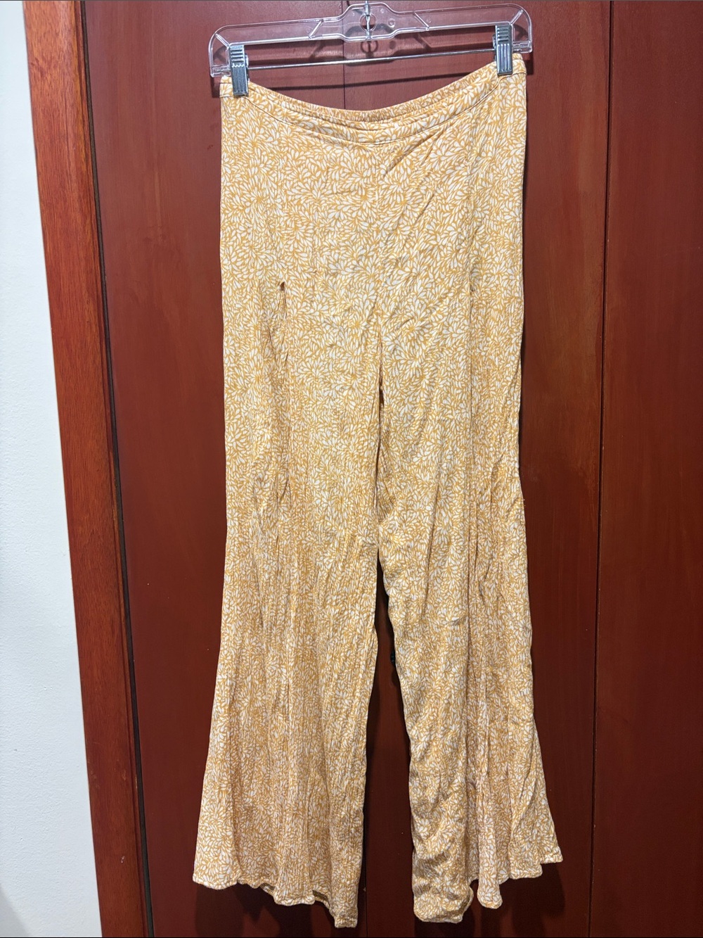 O'Neill Mustard Yellow Floral Wide-Leg Front slit Pants